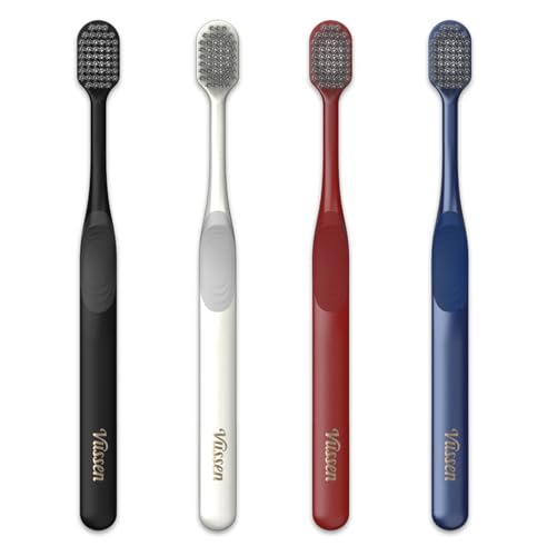 Vussen Double Wide Manual Toothbrush for Sensitive Gums, 4 Count