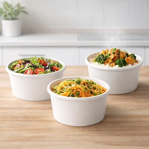 Compostable Paper Bowls with Lids - 12 oz Leakproof Food Containers, 20 Pack