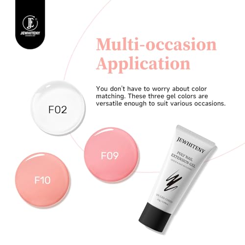 JEWHITENY Poly Nail Gel Set - Clear, Pink & White Colors with Base & Top Coat