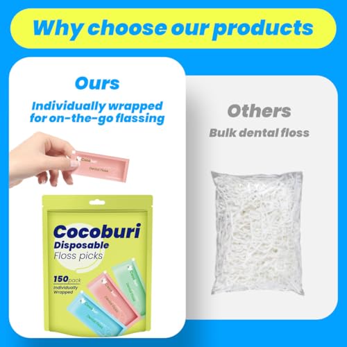 COCOBURI 150 Count Dental Floss Picks - Individually Wrapped, BPA Free