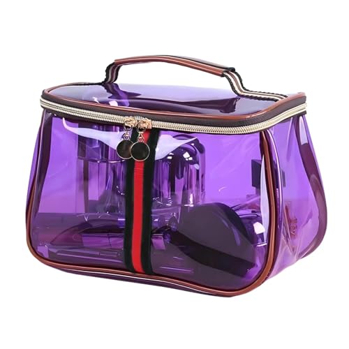 Purple Retro Vintage Vanity Bag - Clear Makeup Organizer with Handle