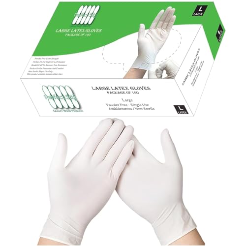 Large Powder-Free Latex Gloves - 100 Count for Food Service