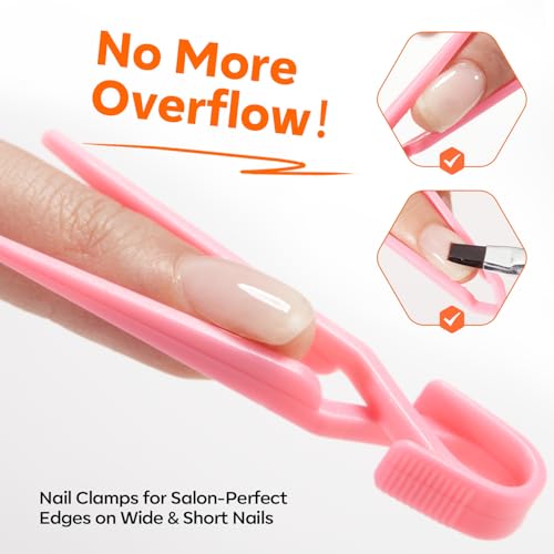 Modelones Gel Builder Nail Kit - 10-in-1 Clear & Pink Gel with Brush & Forms