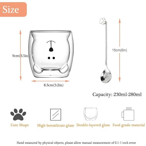 Binoster Cute Bear Double Wall Glass Mug - 230-280ml Insulated Cup