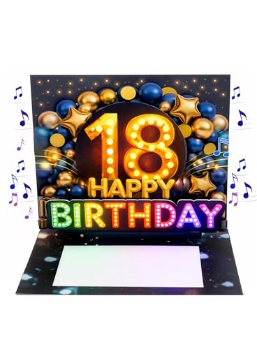 3D Pop-Up 18th Birthday Card for Boys with Music & Lights