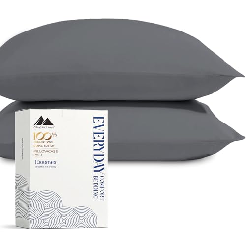 Mayfair Linen Organic Cotton Percale Pillow Cases Set of 2 - Dark Grey