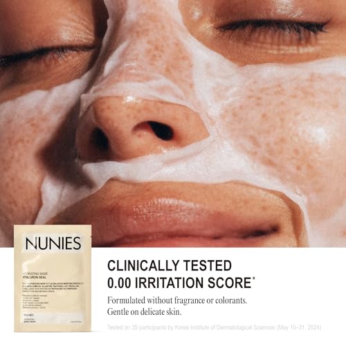 NUNIES Hyaluronic Hydrating Sheet Mask for Dry & Sensitive Skin - 5 Pack