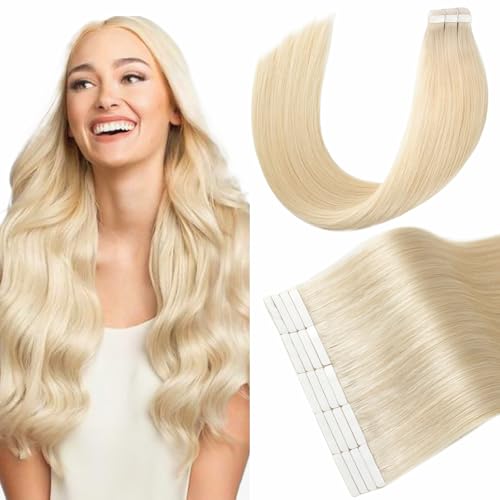 14 Inch Platinum Blonde Tape-In Hair Extensions - 20pcs Remy Human Hair