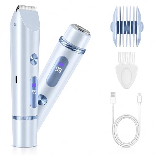 AiooTisu Bikini Trimmer for Women - 2-in-1 Waterproof Electric Razor, Blue