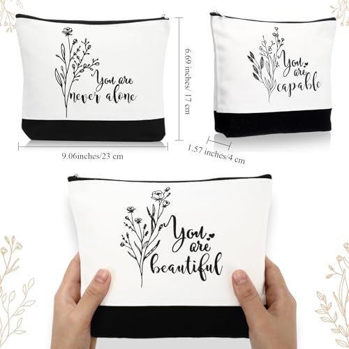 Coume 10 Pack Canvas Makeup Bags with Inspirational Quotes - Travel & Gift Set