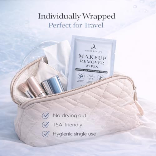 Angel Beauty Micellar Makeup Remover Wipes – 30 Individually Wrapped Facial Cleansing Wipes with Aloe, Avocado & Vitamin C