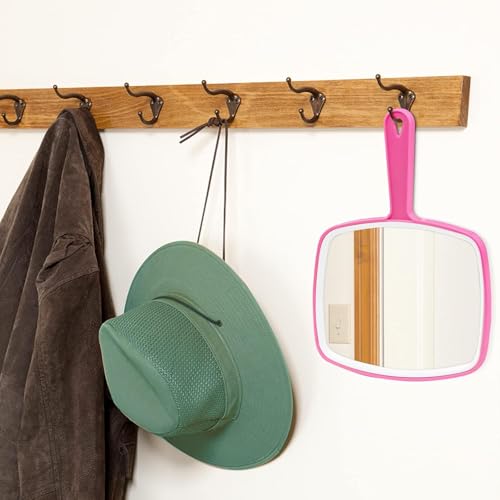 Portable Handheld Mirror with Hanging Hole - 10.4" x 7.4" Pink