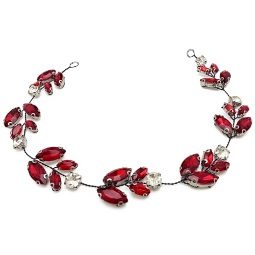 Bridal Burgundy Crystal Hair Vine Headpiece – Red Rhinestone Wedding Accessory