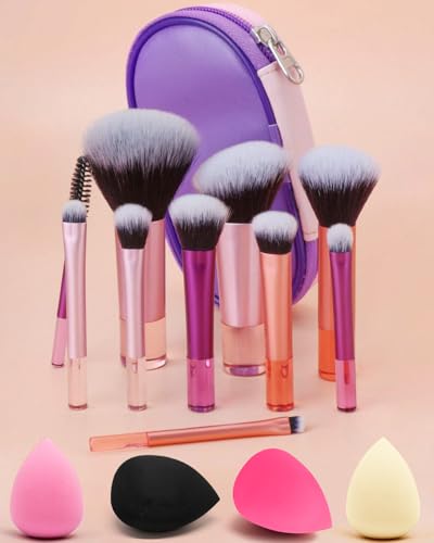Colorful Mini Travel Makeup Brush Set - 14 Pcs Portable Cosmetic Kit for Women & Kids
