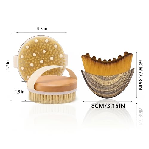 2-in-1 Dry Body & Face Brush Set for Lymphatic Drainage and Exfoliation - Natural Boar Bristle & Soft Facial Brush