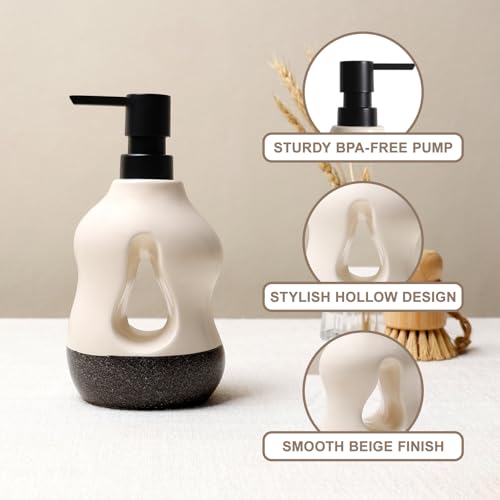 BosilunLife Ceramic Soap Dispenser - Beige & Black, 15oz
