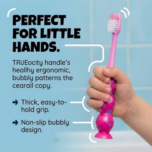Trueocity Kids Toothbrush Set - 4 Soft Bristle Brushes with Suction Cup
