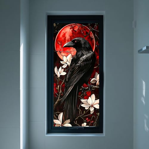 Raven and Magnolia Privacy Window Film | Stained Glass Cling 17.7 x 39.3 Inch