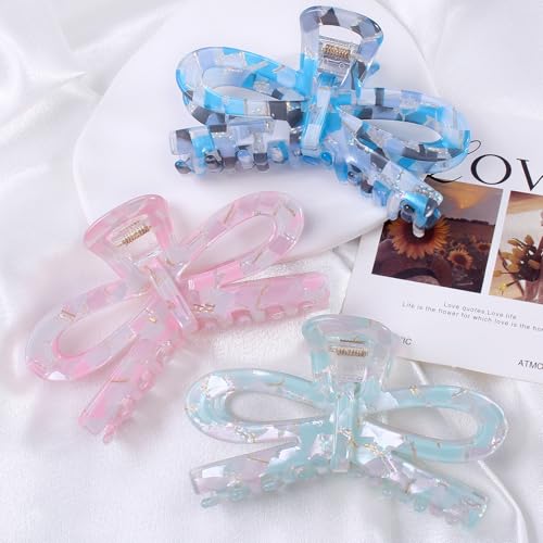 Jayongnee Bow Hair Claw Clips - 3 Pack Butterfly Acrylic Clips for Women