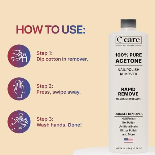 C CARE 100% Pure Acetone Nail Polish Remover 16 Fl oz - Professional-Grade, Fast-Acting