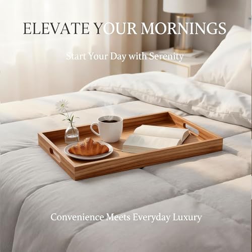 Krismax Rustic Wooden Serving Tray with Handles - 15.7x11.4 Inch