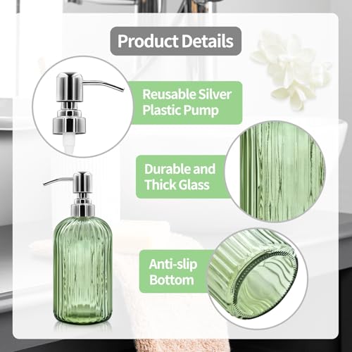 18 Oz Glass Soap Dispenser with Stainless Steel Pump - Modern Ribbed Design