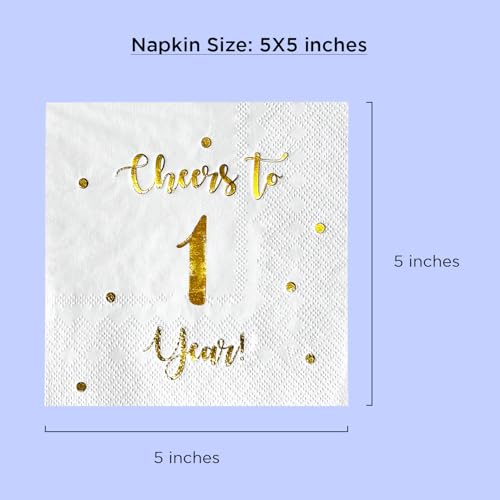 Cheers to 1 Year Cocktail Napkins - 50 Pack, 3-Ply, Eco-Friendly