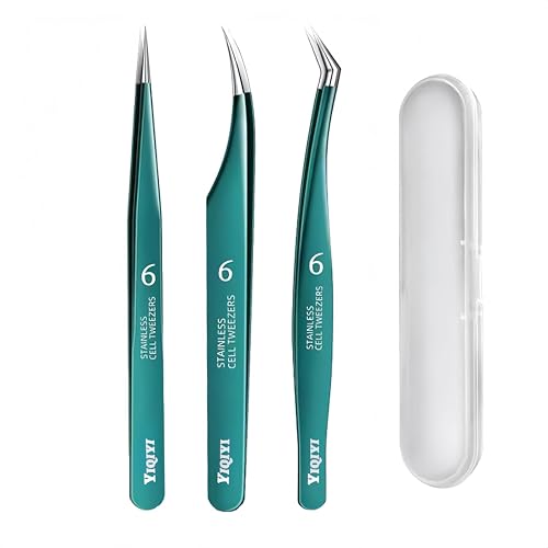YiQiYi 3 Pack Eyelash Extension Tweezers Set - Straight & Curved Precision Tools