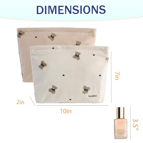 2 Pack Travel Makeup Bags - Canvas Cosmetic Organizer with Zipper for Women