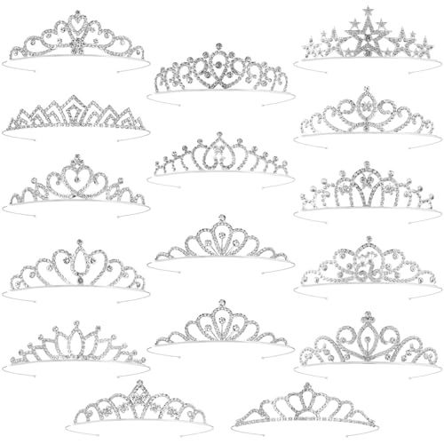 16-Piece Silver Rhinestone Tiara Set for Weddings, Proms & Parties