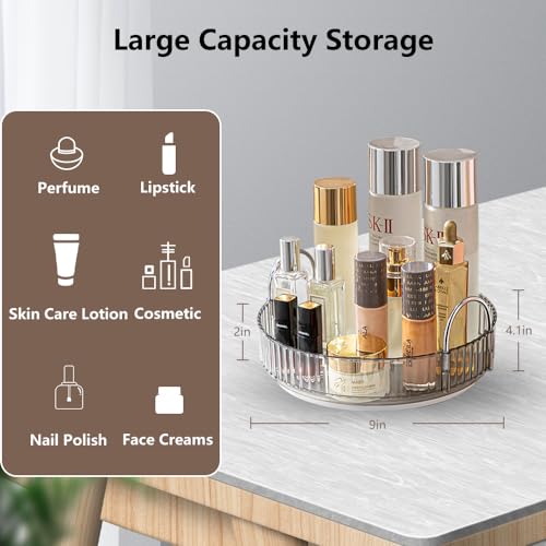 360 Rotating Makeup Organizer - 1-Tier Spinning Cosmetics Rack, Smoky Grey