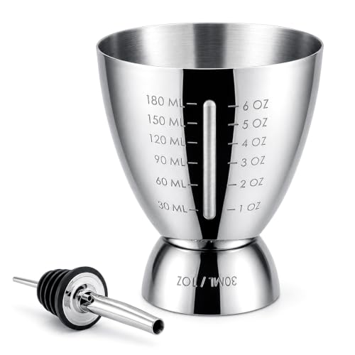 Homestia Stainless Steel Cocktail Jigger Set with Pourer Spout - 1 to 6 oz Measuring Cups
