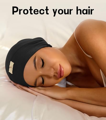 SECZIPE Medium-Large Black Satin Sleep Bonnet 2pcs for Curly & Natural Hair