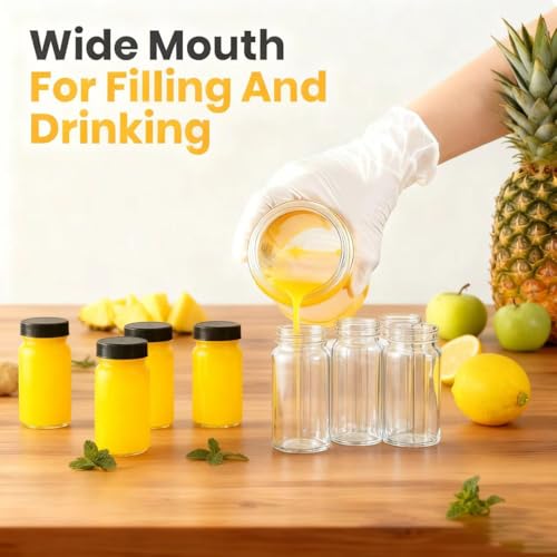 12 Pack 2 oz Glass Shot Bottles with Leak-Proof Lids - Reusable & Dishwasher Safe