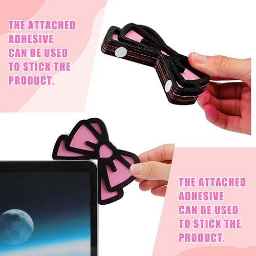 Cute Pink Bow Monitor Decorations - 2 Pcs 3D Wood Decor for Office