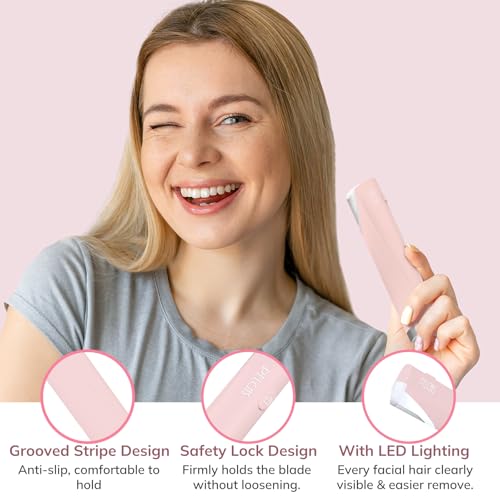 Pelcas Electric Dermaplaning Tool Kit for Face with LED Light - Painless Exfoliation