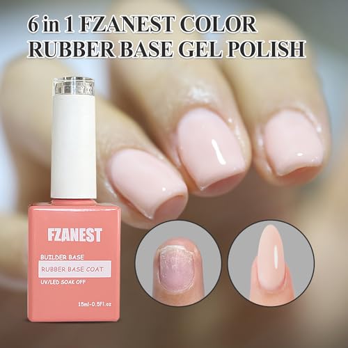 FZANEST Builder Base Gel Polish Kit, 6pcs Sheer Nude Pink Self-Leveling Gel