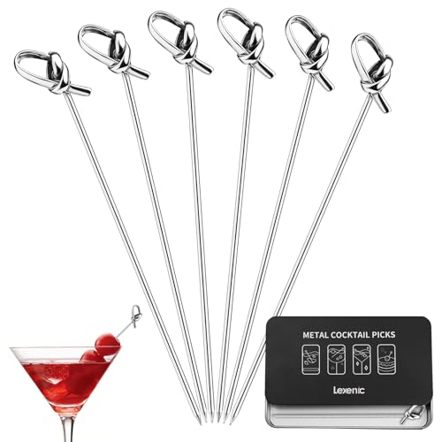 Lexenic Stainless Steel Cocktail Picks - Reusable Martini Skewers with Elegant Design