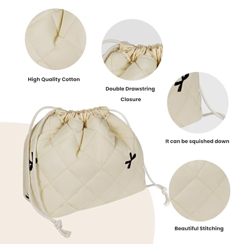 Large Floral Canvas Makeup Bag with Drawstring - Travel Cosmetic Organizer for Women & Girls