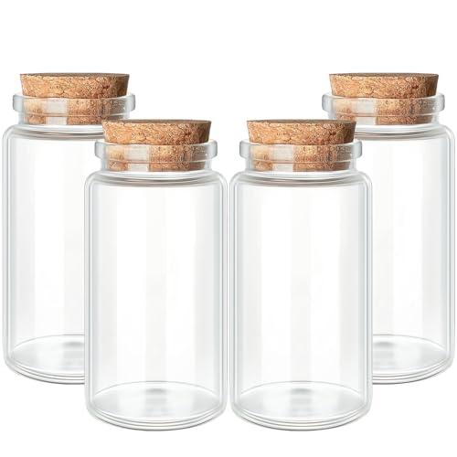 4 Pack 100ml Glass Jars with Cork Lids for Crafts & Gifts