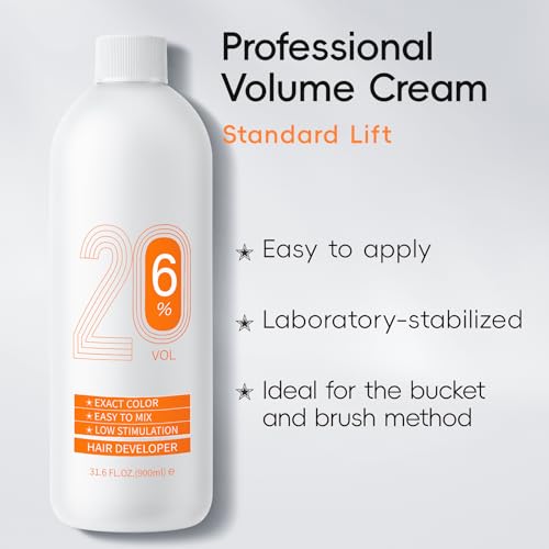 JUANCHI 20 Volume Hair Developer 900ml for Gray Coverage, Highlights & Blending - Pack of 1