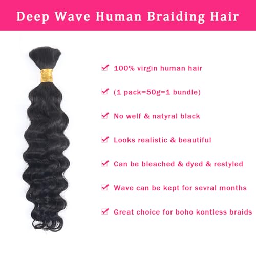 Human Braiding Hair for Boho Braids Deep Wave Bulk 14 Inch 1 Bundle