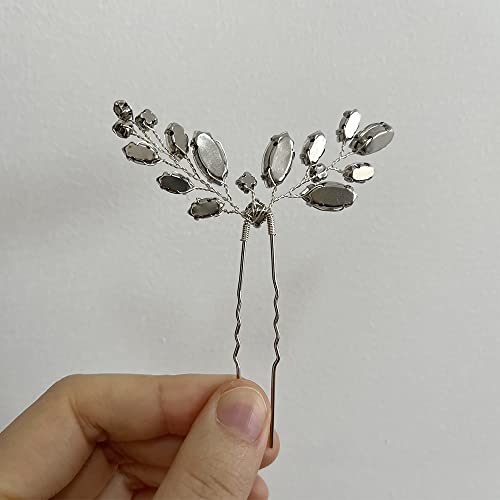 6 Pcs Silver Rhinestone Hair Pins - Elegant Bridal Hair Clips