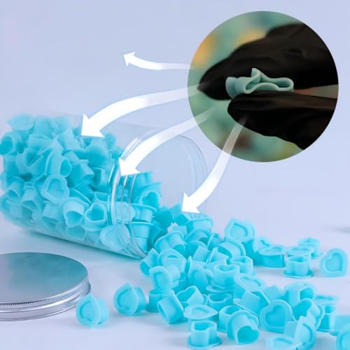 Fnskatzici 200Pcs Heart-Shaped Tattoo Ink Caps with Base - White Silicone Pigment Cups for Tattoo & Microblading