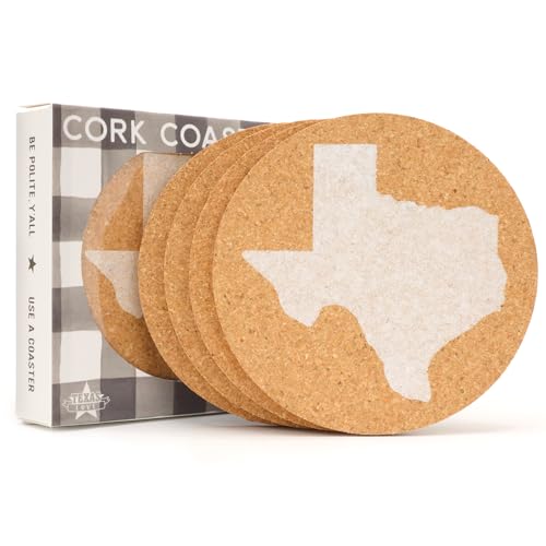 Texas Coaster Set - 3.5 Inch Round Cork Drink Coasters - Set of 4