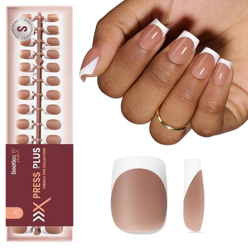 Beetles Brown French Tip Press On Nails - Short Square 150 Pcs - S-01