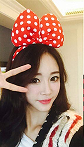 Satin White Jumbo Polka Dot Mouse Ears Headband Set - Red, Black & Pink