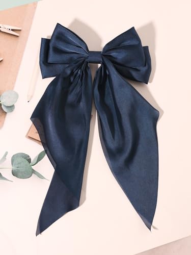Large Satin Bow Hair Clips with Long Tails, 9-Piece Colorful Set