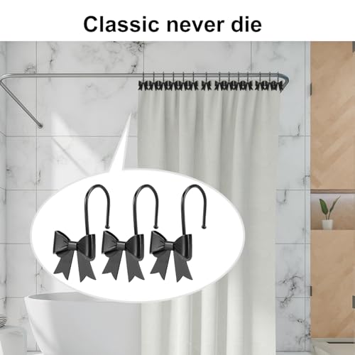 Black Metal Decorative Bow Knot Shower Curtain Hooks - 12 Pack