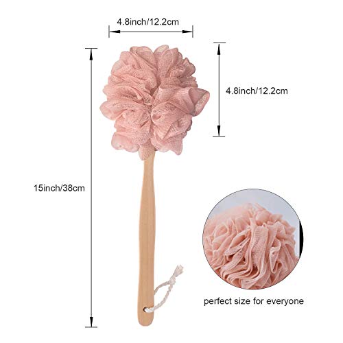 Pink Loofah with Handle - Cute Exfoliating Shower Sponge & Bath Brush for Women & Girls